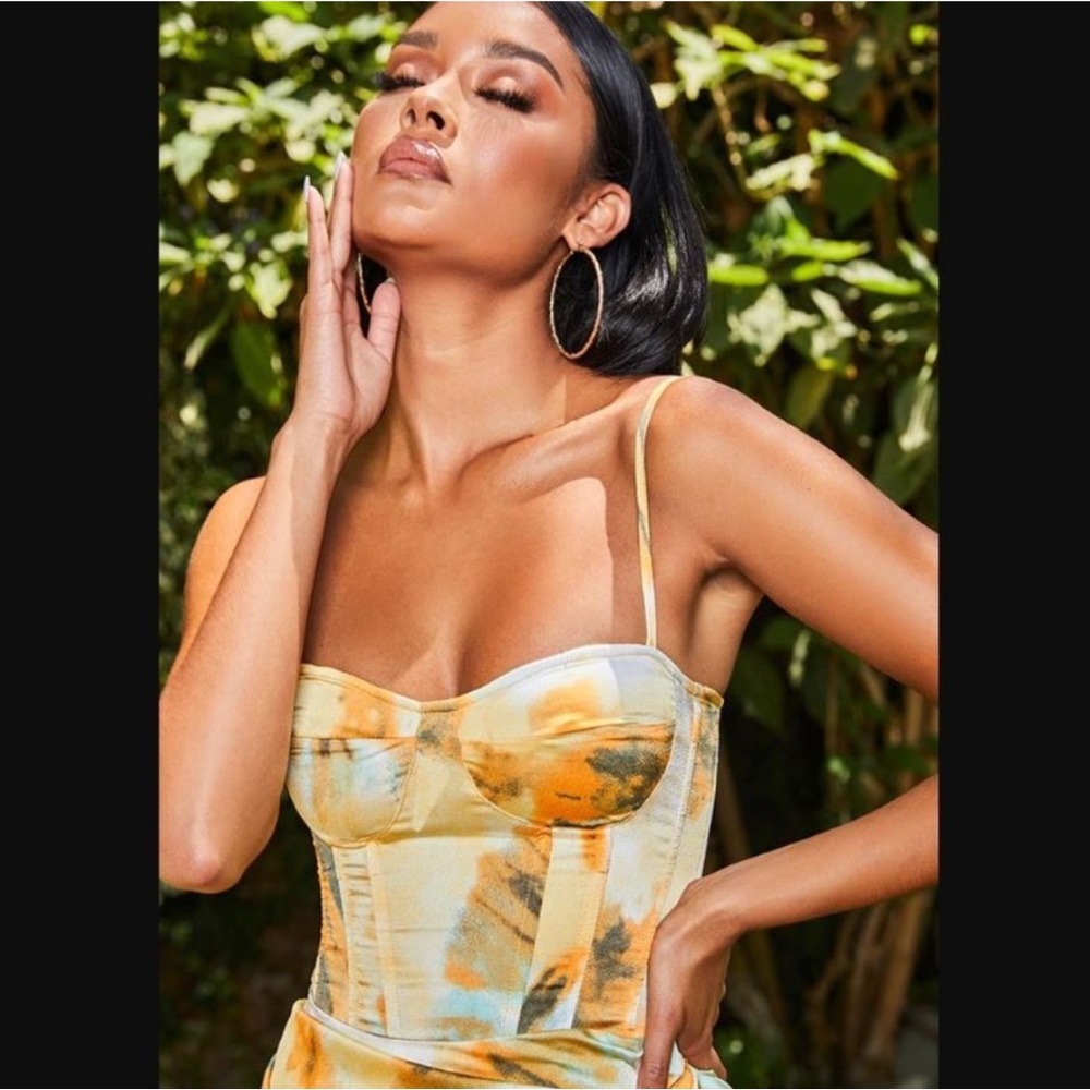 Pretty Little Thing Orange tie dye structured corset top